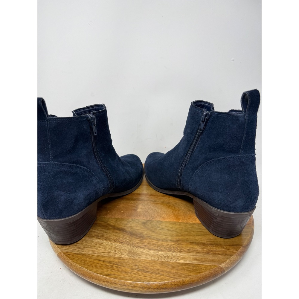 Vionic Roseland Navy Blue Suede Ankle Boots Womens 10 Wide Block Heel Zip Bootie - Picture 5 of 8